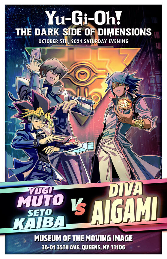 Promotional poster for the Yu-Gi-Oh! DSOD anniversary screening at the Museum of the Moving Image in NYC.